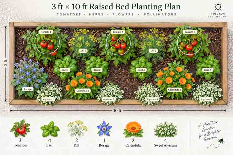 3x10 ft Raised Bed Tomato Planting Plan
