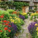 Lychnis chalcedonica (Maltese Cross), Hemerocallis 'Golden Chimes' (Daylily), Salvia nemorosa 'Caradonna' (Sage)