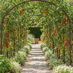 Tomatoes with Tomato garden with Basil, Alyssum, and Marigolds