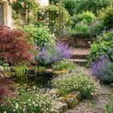 Romantic Cottage Garden with Acer palmatum Crimson Queen, Erigeron, Nepeta, Astilbe Rheinlandpng