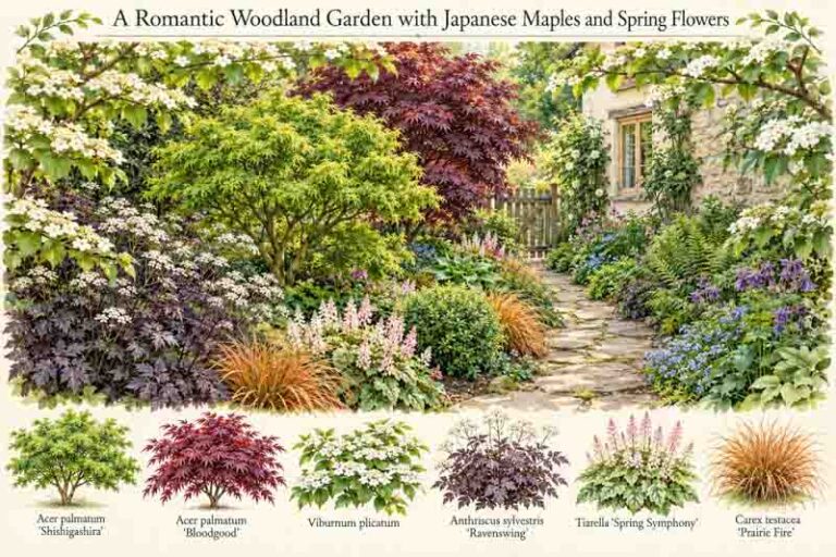 Japanese Maple Tree Design Romantic Garden with Japanese Maples & Spring Flowers