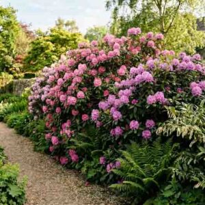 Rhododendron 'English Roseum', Rhododendron 'Roseum Elegans', Leucothoe fontanesiana, Dryopteris marginalis