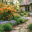 Spring garden with Rhododendron austrinum + Aquilegia canadensis+ Phlox divaricata + Carex pensylvanica