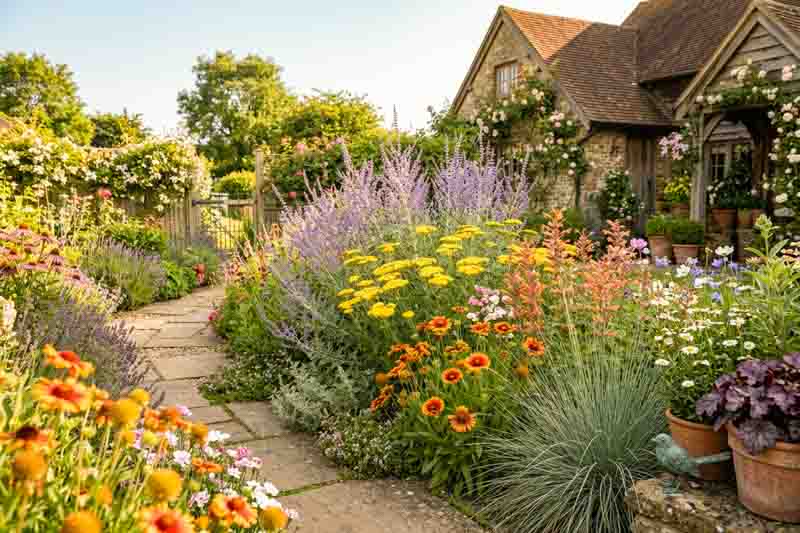 Salvia yangii (Russian Sage), Achillea 'Moonshine' (Yarrow), Gaillardia × grandiflora (Blanket Flower), Agastache rupestris (Sunset Hyssop), and Schizachyrium scoparium (Little Bluestem)