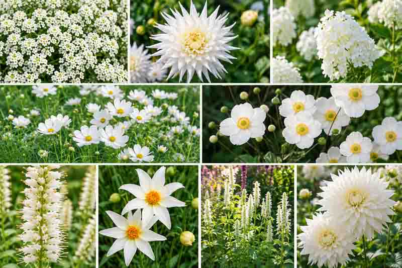 White Garden Blooms, Dahlias and Companion Plants White Theme