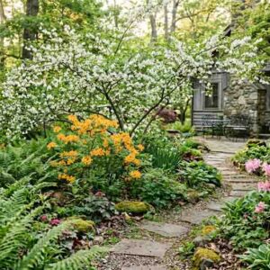 Native Woodland Garden with Halesia, Azaleas and Ferns