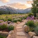 A Romantic Native Garden with Summer Blooms. Liatris ligulistylis, Monarda fistulosa, Erigeron speciosus, Schizachyrium scoparium